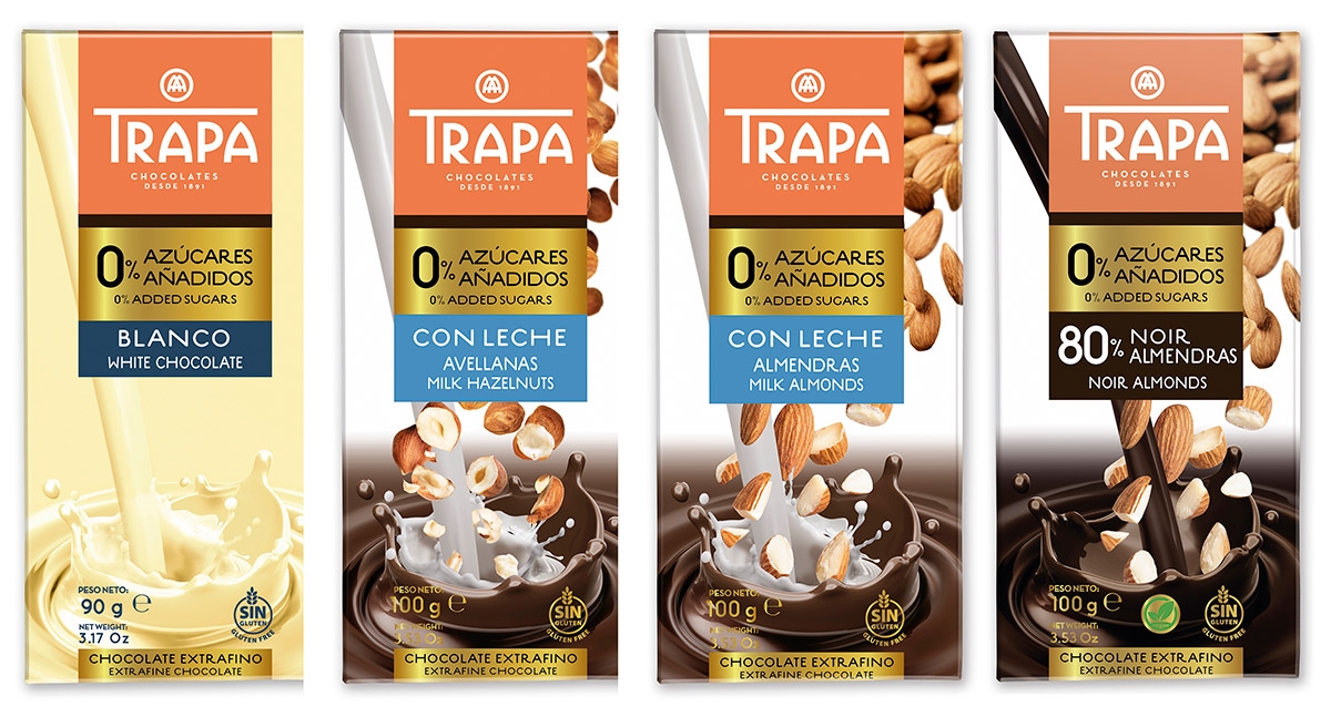 CHOCOLATES TRAPA AMPLIA SU GAMA DE TABLETAS 0% AZÚCARES CON 4 NUEVAS REFERENCIAS