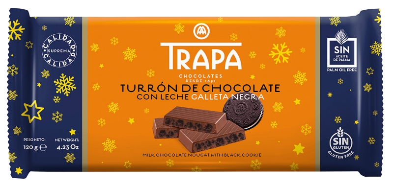 Turrón de chocolate leche con galleta negra