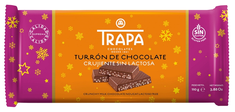 Turrón de chocolate crujiente sin lactosa