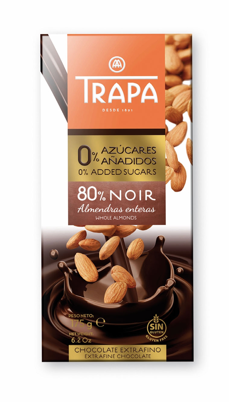 0% azucares añadidos 80% noir con almendras